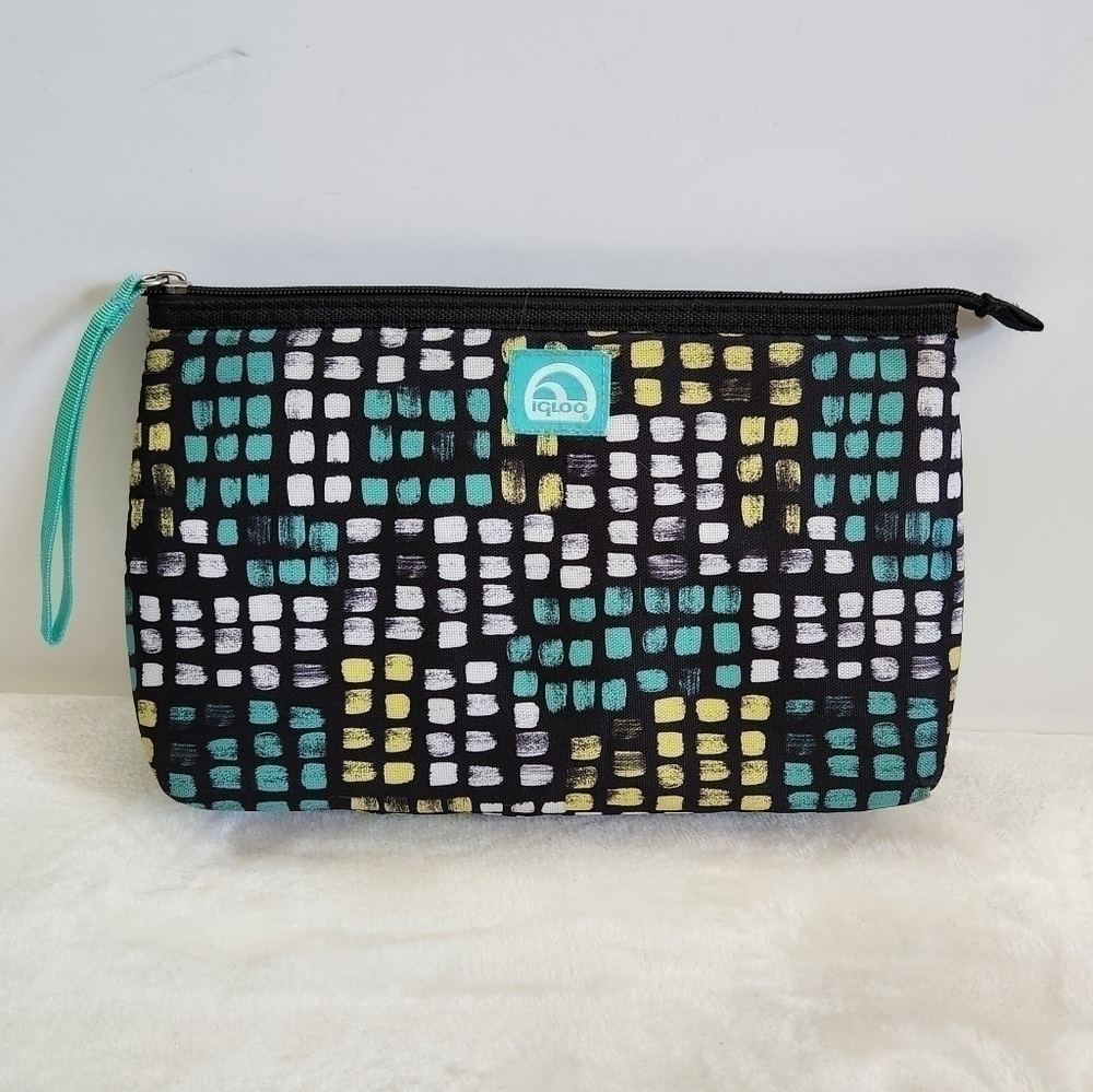 IGLOO Lunch Lined Black White Mint Green Yellow Clutch Bag
